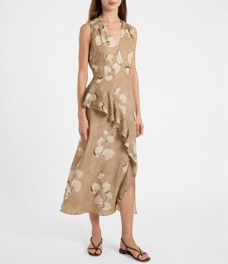 Santorelli Cona Midi Dress with Ruffle Panel in Chai at Nordstrom, Size 10