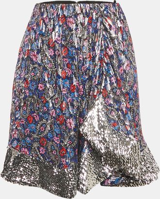 Isabel Marant Blue Sequin Hem Brocade Mini Skirt