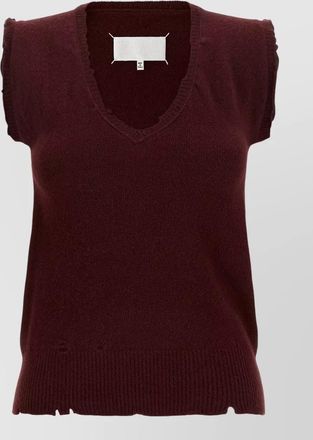 Maison Margiela virgin wool distressed v-neck sleeveless jumper