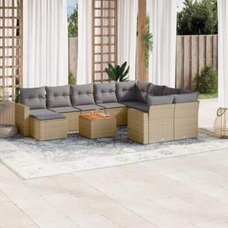 vidaXL Set De Sof&aacute;s De Jard&iacute;n 11pzas Con Cojines Rat&aacute;n Sint&eacute;tico Beige Vidaxl