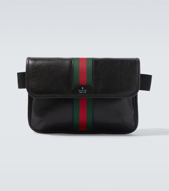 Gucci Ri&ntilde;onera Trademark Small de piel con Web
