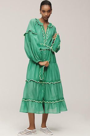 CeliaB Linen Blend Long-Sleeve Maxi Shirt Dress