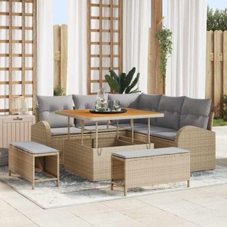vidaXL Conjunto De Sof&aacute; De Jard&iacute;n Con Coj&iacute;n 8 Pcs Beige Polirat&aacute;n Vidaxl