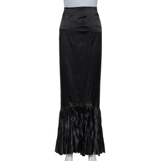 Roberto Cavalli Black Satin Ruffle Hem Detail Maxi Skirt