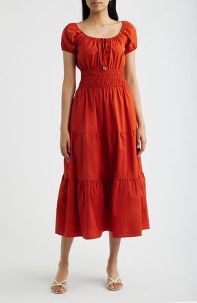 Anne Klein Smocked Tiered Midi Dress in Chili at Nordstrom, Size 2X