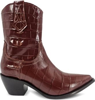 Madison.Maison Laarzen met krokodillen-reliëf en puntige neus - Bruin