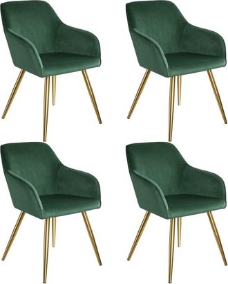 TecTake 4 Sillas de comedor aterciopeladas 58 x 62 x 82 cm verde oscuro/dorado