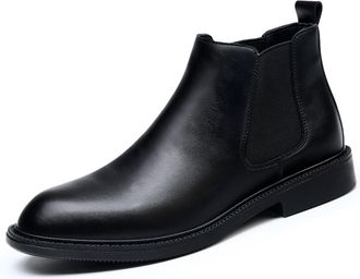 Generic Mens Round Toe Faux Suede Short Boots Flat Heel Chelsea Ankle Boots Slip on Office Work Shoes,Black2,7.5 UK