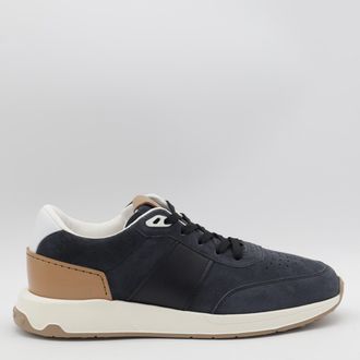 【TOD'S】NAVY BLUE SUEDE AND BEIGE LEATHER SNEAKERS Tod's Navy Blue Suede And Beige Leather Sneakers In Multi