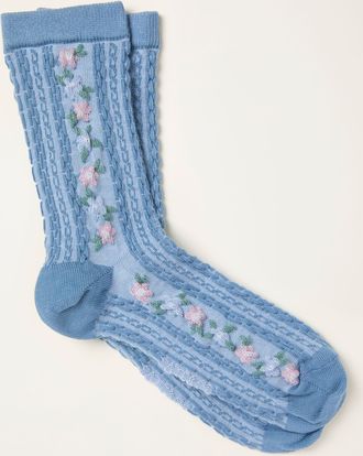 Fat Face FatFace Blue Textured Floral Socks