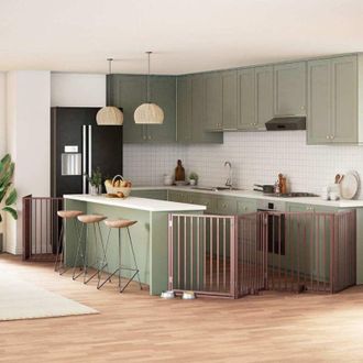 vidaXL Puerta De Perros Plegable 8 Paneles Madera &Aacute;lamo Marr&oacute;n 640 Cm Vidaxl