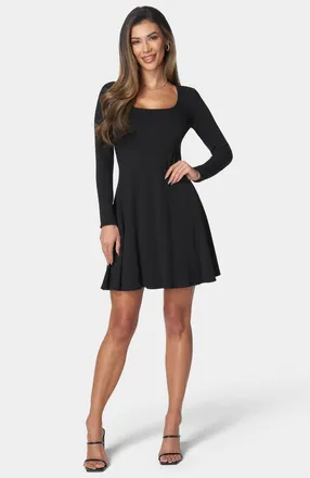 Bebe Womens Rib Long Sleeve Godet Dress
