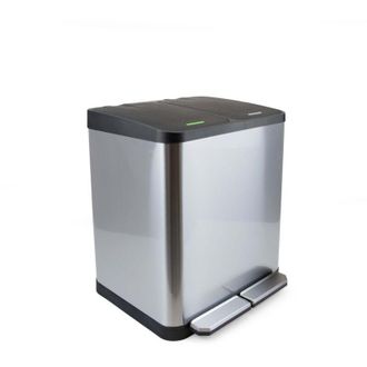 Emuca Recycle Inox, contenitore per la raccolta differenziata da esterno con scomparti, apertura del coperchio con pedali, 2x15lt, Acciaio inossidabile