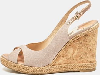 Jimmy Choo London Metallic Pink Glitter Amely Wedge Sandals