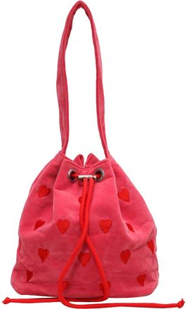 Generic Women Canvas Crossbody Bag Heart Embroidery Bucket Bag for Vacation Travel(Pink) (Pink)