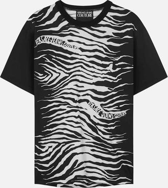 Versace Mens All Over Zebra Print Black/White T-Shirt - Size: 38