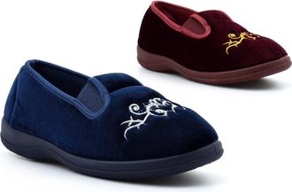 Generic Womens Wide Fit Slippers Womens Wedge Heel Slippers Size 4 Ladies Wide Slipper Size 5 Wedge Heel Slipper Slip On Sizes 3-8 Burgundy/Navy 4 UK