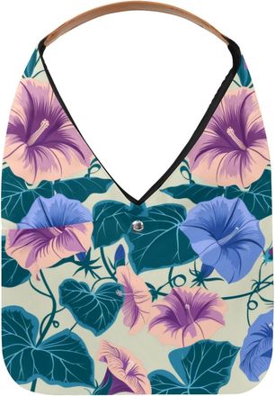 Generic Color Morning Glory Blossoms Pattern Reusable Lightweight Grocery Bags - Foldable Into Compact Pouch, Washable & Sturdy, Multipurpose for Shopping and