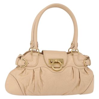 Ferragamo Gancini Handbag Leather Beige Leather Handbag (Pre-Owned)