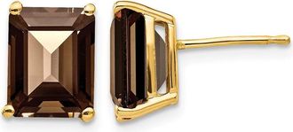 Diamond2Deal 14k Yellow Gold 9x7 Emerald Smoky Quartz Earrings