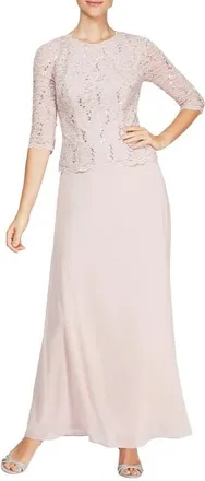 Alex Evenings Sequin Lace & Chiffon Gown in Shell Pink at Nordstrom, Size 16