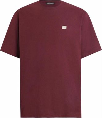 Dolce & Gabbana T-Shirts, male, Red, L, Plaque Logo T-Shirt