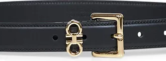 Ferragamo Womens Calf Leather Belt Double Gancini Black