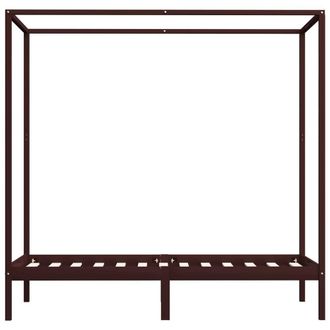 Berkfield Home Comfortable Canopy Bed Frame Dark Brown Solid Pine Wood 90x200 cm