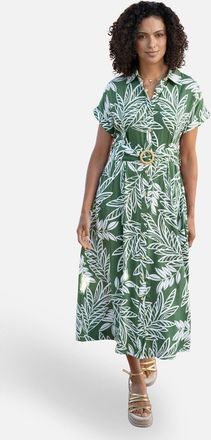 Yumi Leaf Print Midi Shirt Dress in Green at Nordstrom, Size 16