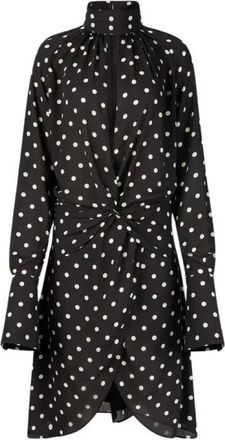 Nina Ricci Polka Dot High Neck Midi Jurk - Dames - Casual kleedjes - Zwart - M - Polyester - Kleedjes
