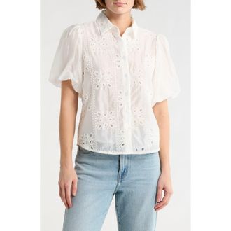 Forgotten Grace Bubble Sleeve Button Front Top in White at Nordstrom Rack, Size X-Large