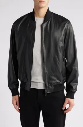 Emporio Armani Leather Bomber Jacket in Solid Black at Nordstrom, Size 48