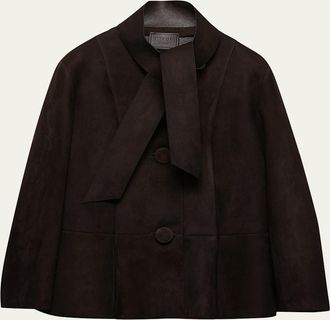 Prada Suede Single-Breasted Coat With Scarf