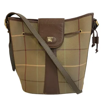 Burberry Burberrys Brown Green Khaki Canvas Shoulder Bag (Pre-Owned)