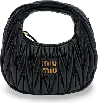 Miu Miu Wander Matelass&eacute; Napa Leather Mini Hobo Bag Black