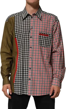 Dolce & Gabbana Mens Multicolor Cotton Collared Checkered Shirt Co+li