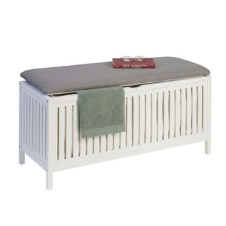 Relaxdays Relaxdays Cesto Ropa Con Asiento, Nogal, Tapa Acolchada, 50 X 100 X 38 Cm, Taburete De Ba&ntilde;o Con Almacenaje, Blanco/gris