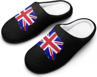 Generic British Flag Cotton Slippers for Women Memory Foam Comfy House Shoes with Anti-Skid Rubber Sole