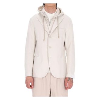 Eleventy Light Jackets, male, Beige, Size: XL Giacca in jersey di cotone a taglio vivo