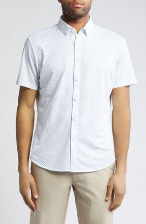 Mizzen+Main Halyard Dot Print Short Sleeve Button-Up Shirt in White/Blue at Nordstrom, Size Xx-Large