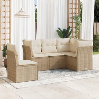 vidaXL Vidaxl - Juego De Sof&aacute;s Jard&iacute;n Con Cojines 5 Pzas Rat&aacute;n Sint&eacute;tico Beige