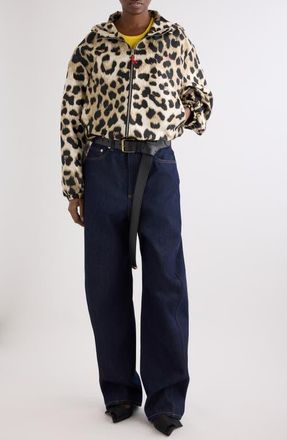 Givenchy Water Repellent Leopard Jacquard Hooded Windbreaker in Beige at Nordstrom, Size 40