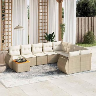 vidaXL Juego De Sof&aacute;s Jard&iacute;n Con Cojines Beige 10 Pzas Rat&aacute;n Sint&eacute;tico Vidaxl