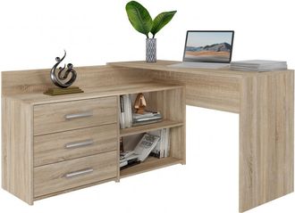 Topeshop Hucoco - Moline - Escritorio Esquinero Con Almacenaje - 3 Cajones + 2 Estantes - 120x50x76 Cm - Escritorio Para Ordenador
