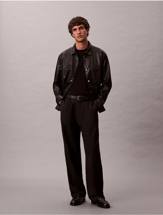 Calvin Klein Mens Wool Blend Twill Wide Leg Trouser - Black - 36