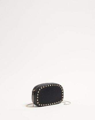 Valentino Garavani Mini Borsa A Tracolla Rockstud In Vitello Granato Donna NERO UNI