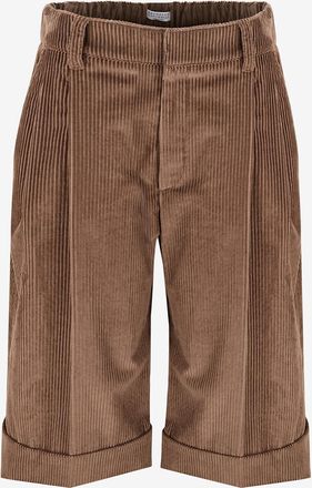 Brunello Cucinelli Weite Bundfaltenshorts aus Cordsamt Shiny Loop
