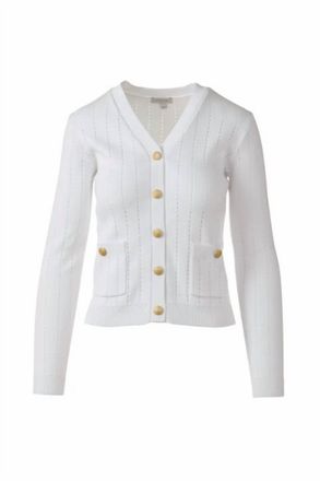 Kinross Cashmere Rib Button Front Vee Top In White