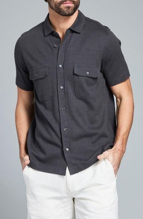 Billy Reid Hemp & Cotton Knit Short Sleeve Button-Up Shirt in Asphalt at Nordstrom, Size Xx-Large