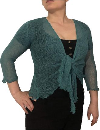 EXCLUSIVE Ladies Plain Knitted Cropped TIE UP Bolero Shrug TOP - Massive FIT (Ocean Green)